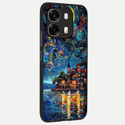  Moonlight Harbor Glow back cover For Oppo A6  slim fit glass case with vibrant aesthetic design