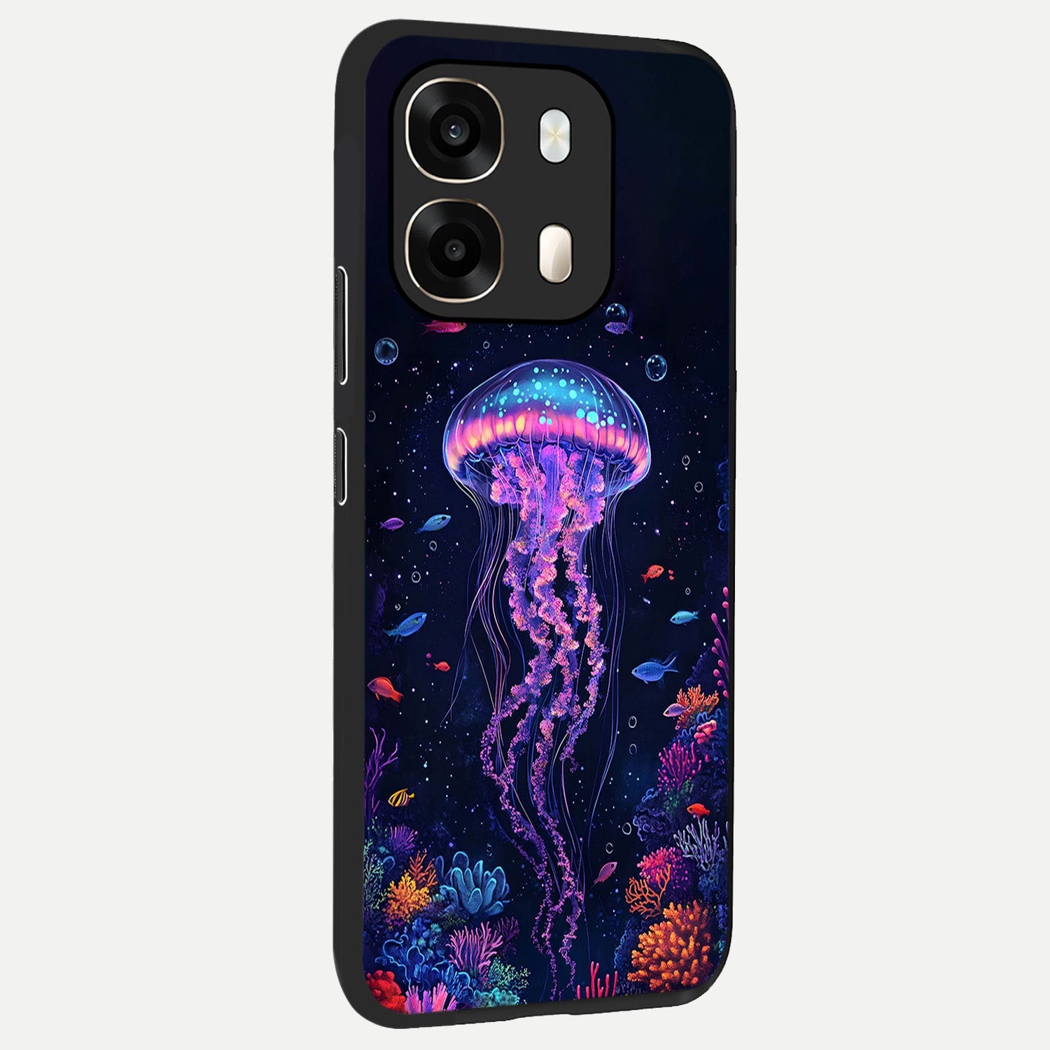  Neon Jellyfish back cover For Oppo A6  slim fit glass case with vibrant aesthetic design