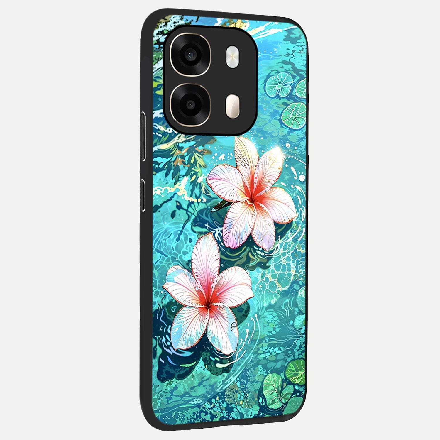  Pink Flowers in Water back cover For Oppo A6  slim fit glass case with vibrant aesthetic design