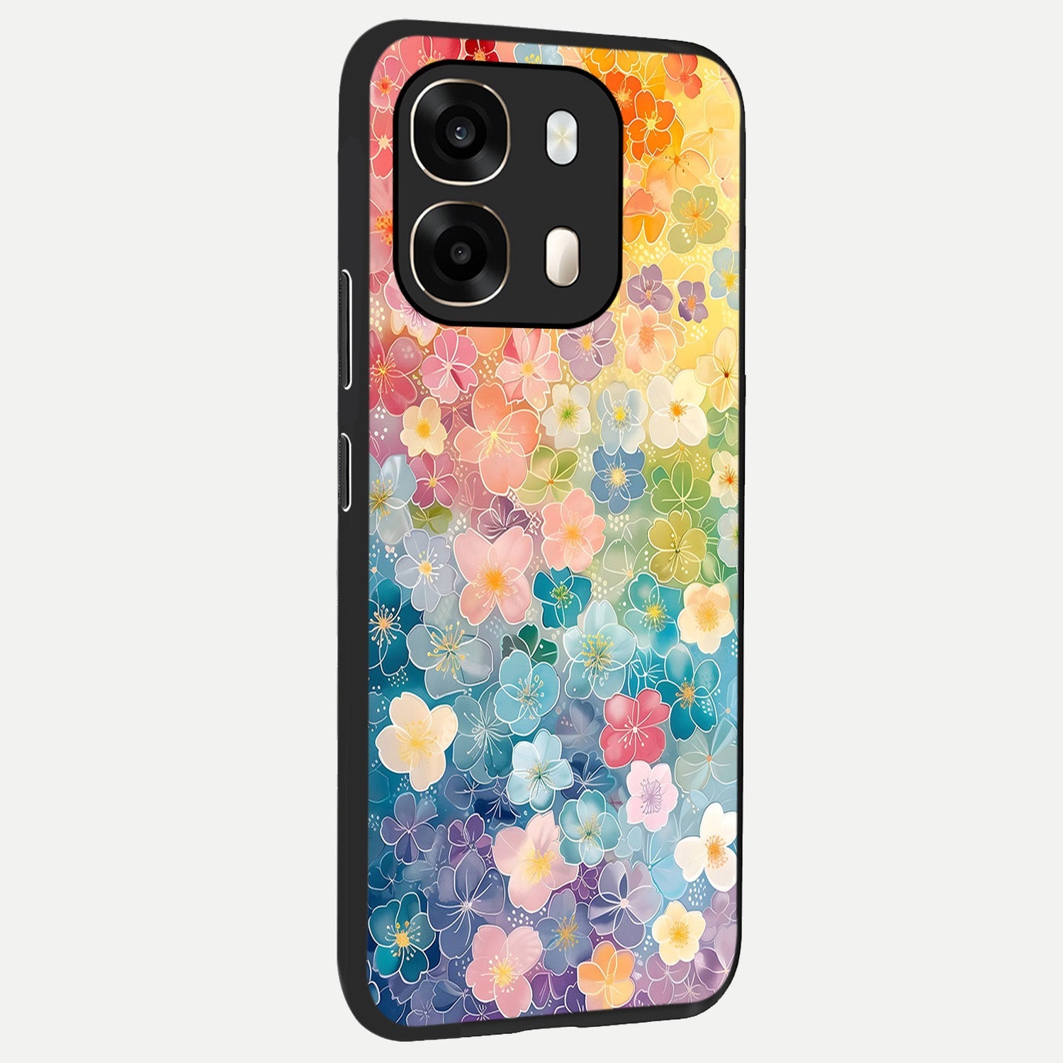  Rainbow Blossom Burst back cover For Oppo A6  slim fit glass case with vibrant aesthetic design