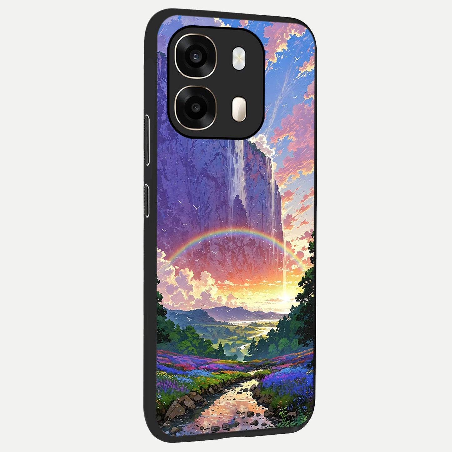  Rainbow Valley Dream back cover For Oppo A6  slim fit glass case with vibrant aesthetic design