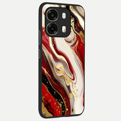  Red And White Marble back cover For Oppo A6  slim fit glass case with vibrant aesthetic design