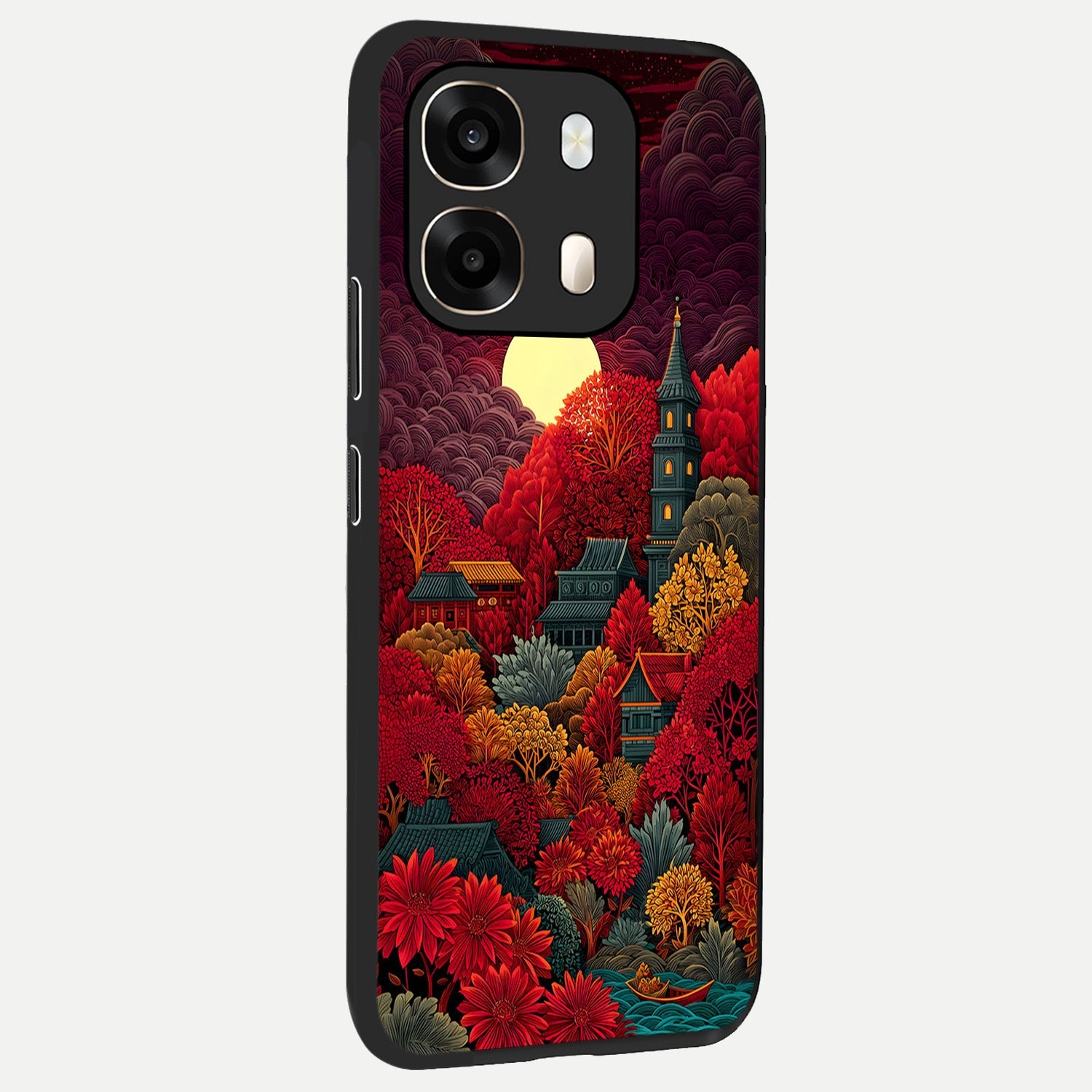  Scarlet Autumn Temple back cover For Oppo A6  slim fit glass case with vibrant aesthetic design