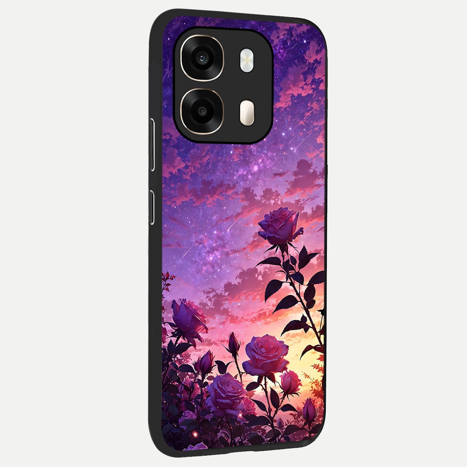  Starlit Rose Twilight back cover For Oppo A6  slim fit glass case with vibrant aesthetic design