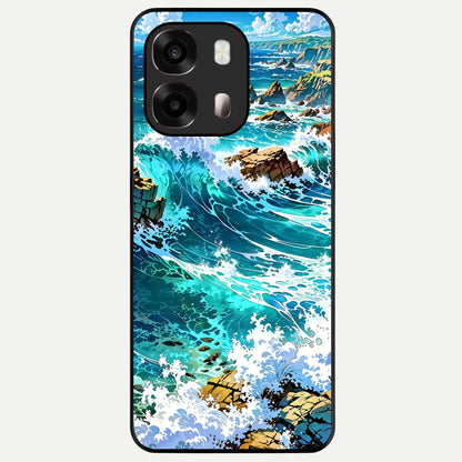  Coastal Blue Waves Glass Case For Oppo A6 Pro 5G back cover – full design glossy printed glass finish