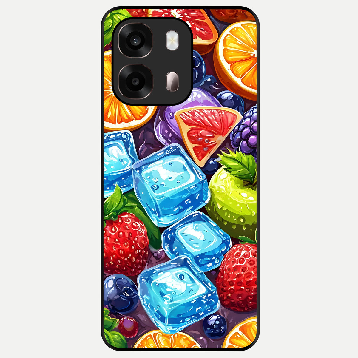  Colorful Fruits with Ice Glass Case For Oppo A6 Pro 5G back cover – full design glossy printed glass finish