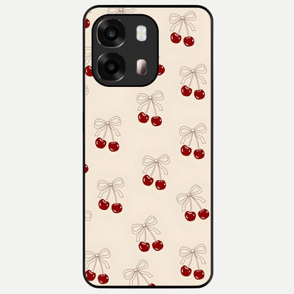  Cute Cherry Pattern Glass Case For Oppo A6 Pro 5G back cover – full design glossy printed glass finish