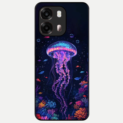  Neon Jellyfish Glass Case For Oppo A6 Pro 5G back cover – full design glossy printed glass finish