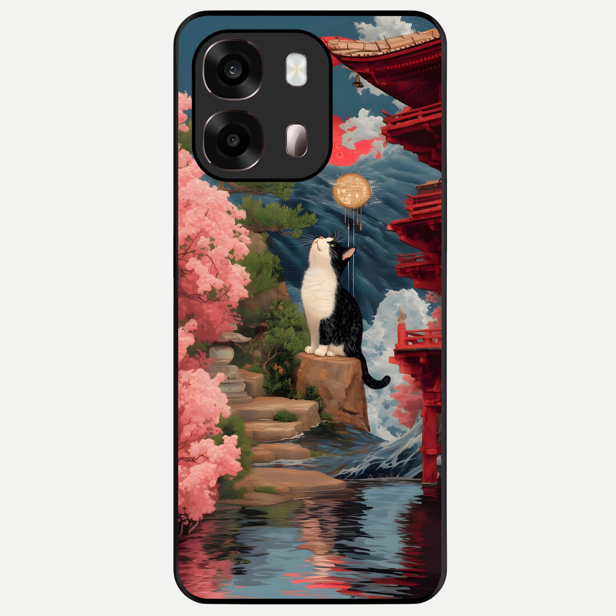  Temple Cat Scenery Glass Case For Oppo A6 Pro 5G back cover – full design glossy printed glass finish
