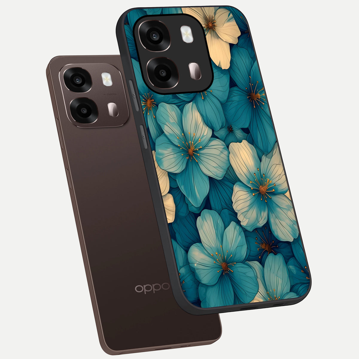  Blue Shade Floral phone case For Oppo A6 Pro 5G showing premium glass back cover with detailed artwork