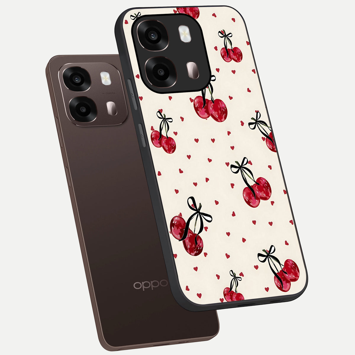  Cherry Heart Bow phone case For Oppo A6 Pro 5G showing premium glass back cover with detailed artwork