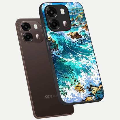  Coastal Blue Waves phone case For Oppo A6 Pro 5G showing premium glass back cover with detailed artwork