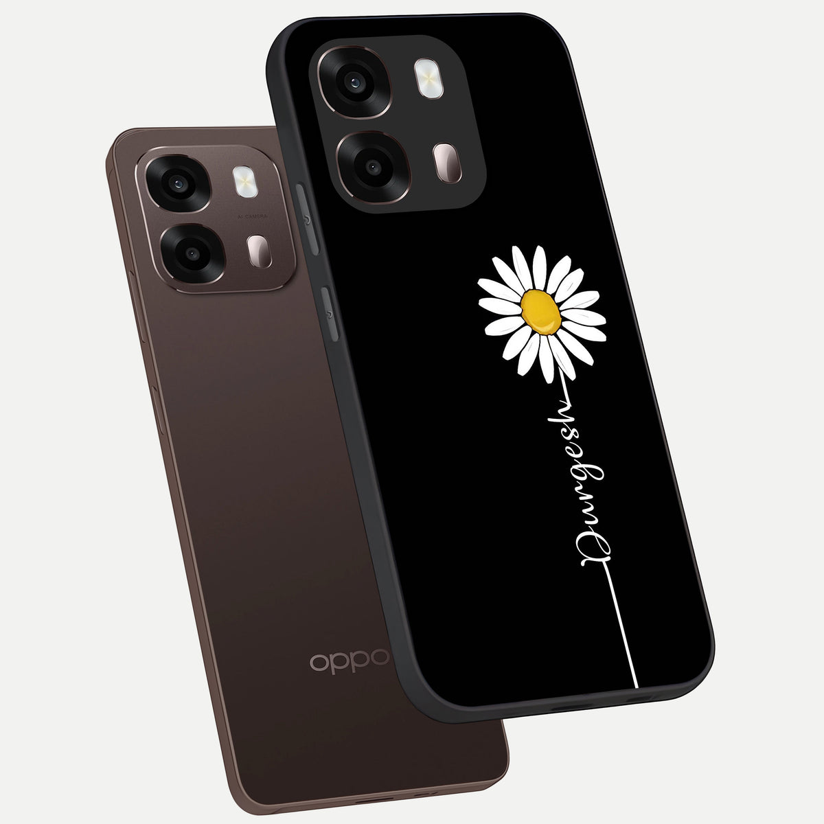  Custom Name White Flower phone case For Oppo A6 Pro 5G showing premium glass back cover with detailed artwork