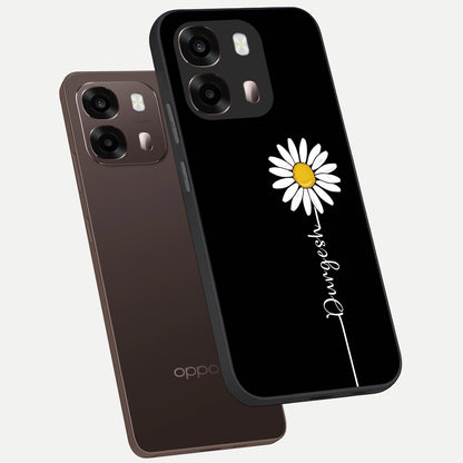  Custom Name White Flower phone case For Oppo A6 Pro 5G showing premium glass back cover with detailed artwork