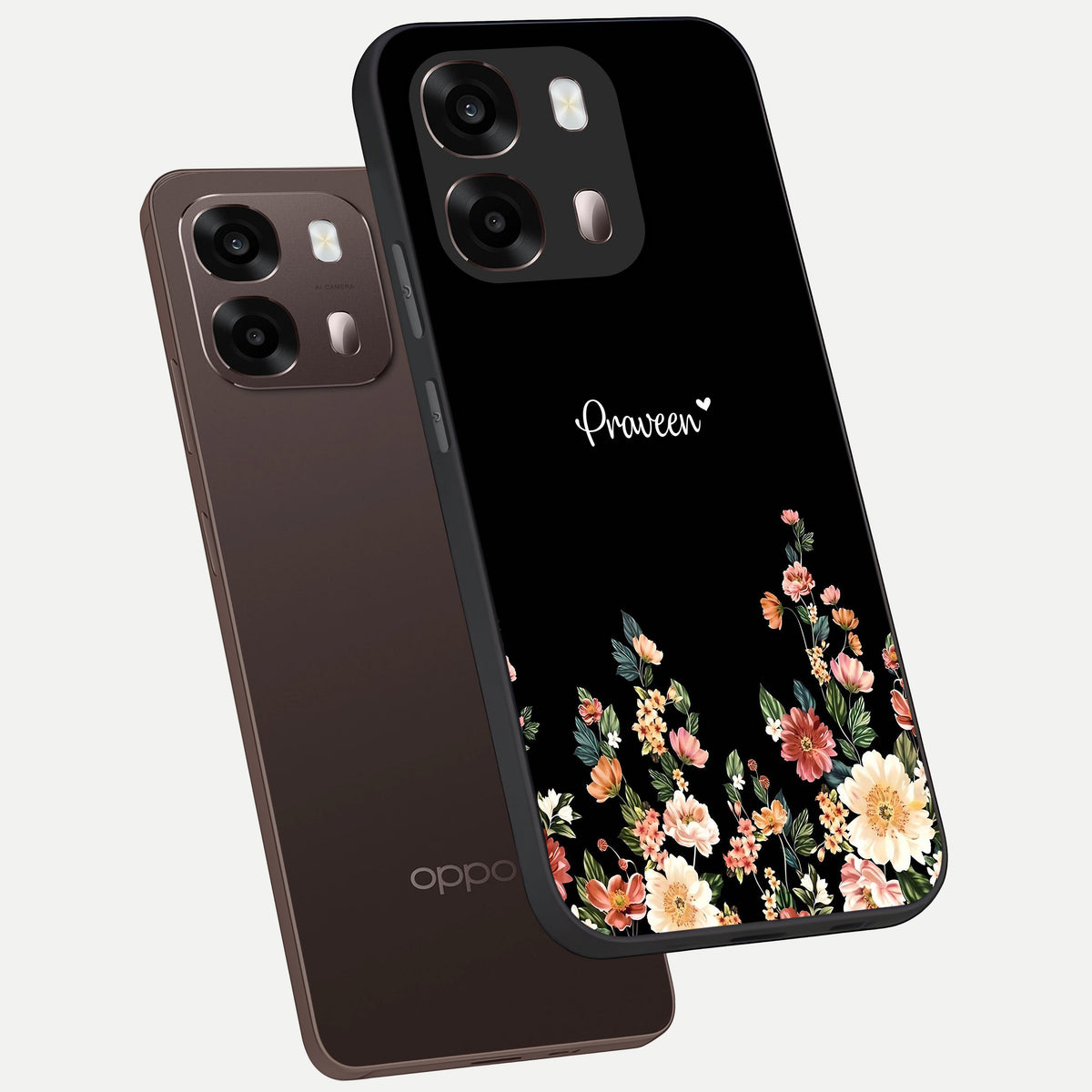  Floral Design Personalized Custom Name phone case For Oppo A6 Pro 5G showing premium glass back cover with detailed artwork