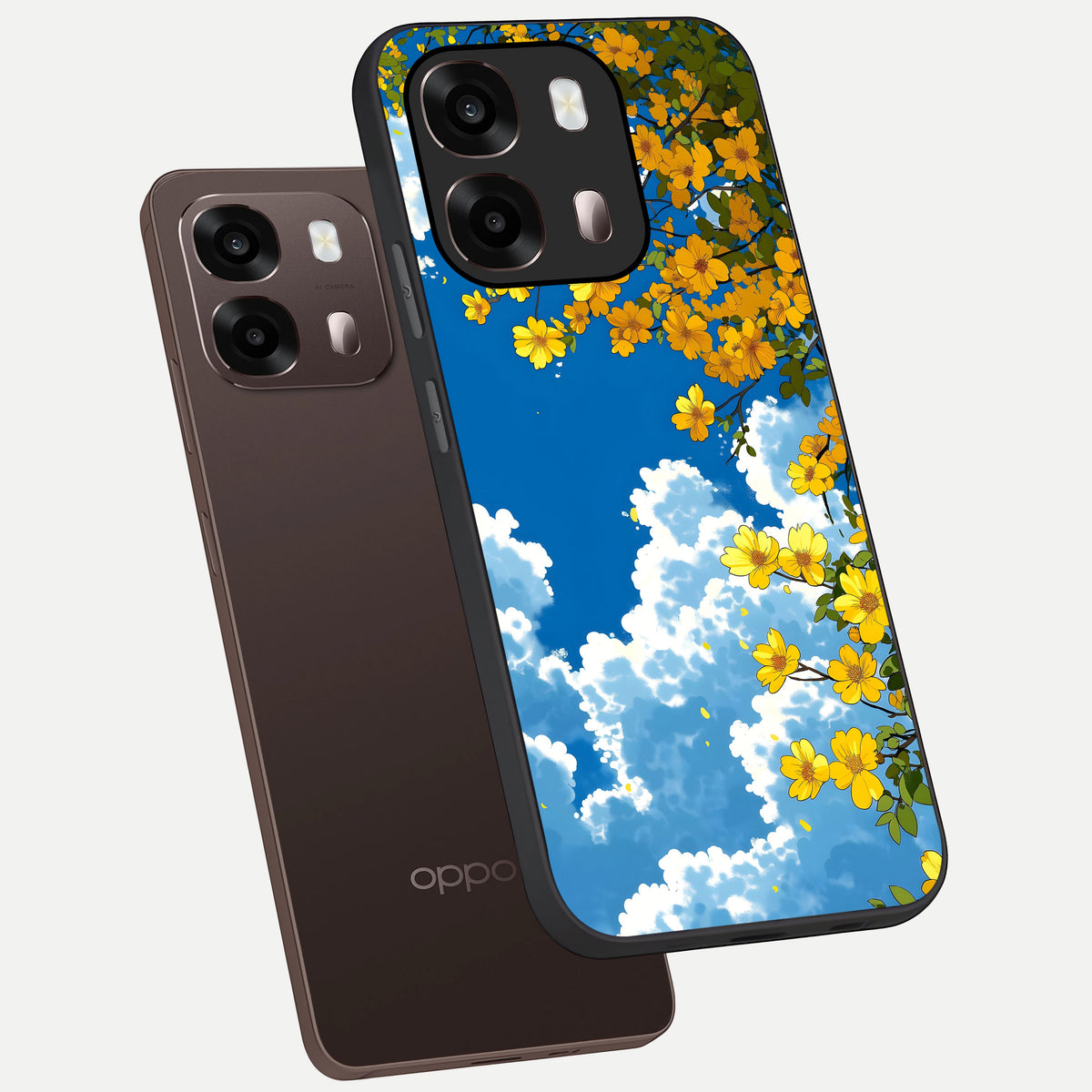  Golden Petal Sky phone case For Oppo A6 Pro 5G showing premium glass back cover with detailed artwork