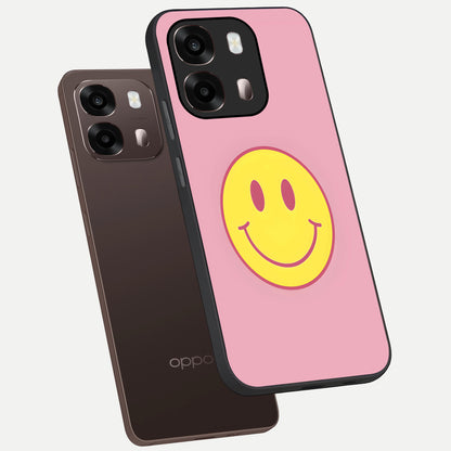  Happy Pink Mood phone case For Oppo A6 Pro 5G showing premium glass back cover with detailed artwork