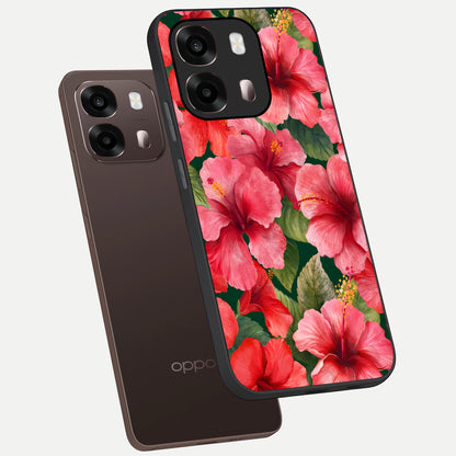  Hibiscus Pattern phone case For Oppo A6 Pro 5G showing premium glass back cover with detailed artwork