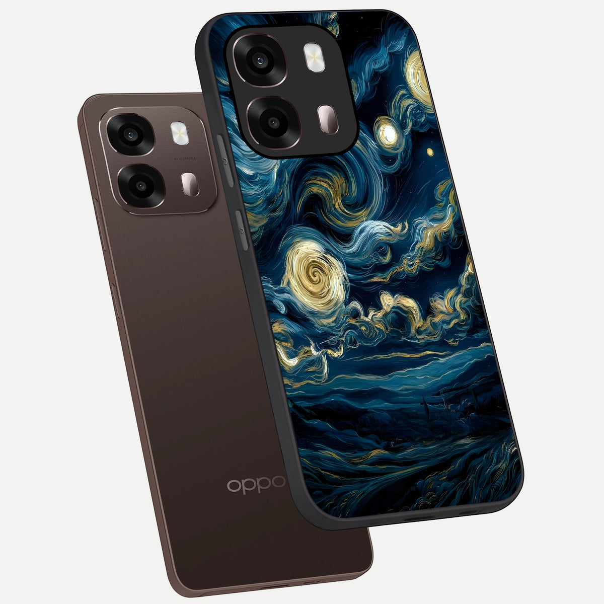 Midnight Sky Whirl phone case For Oppo A6 Pro 5G showing premium glass back cover with detailed artwork