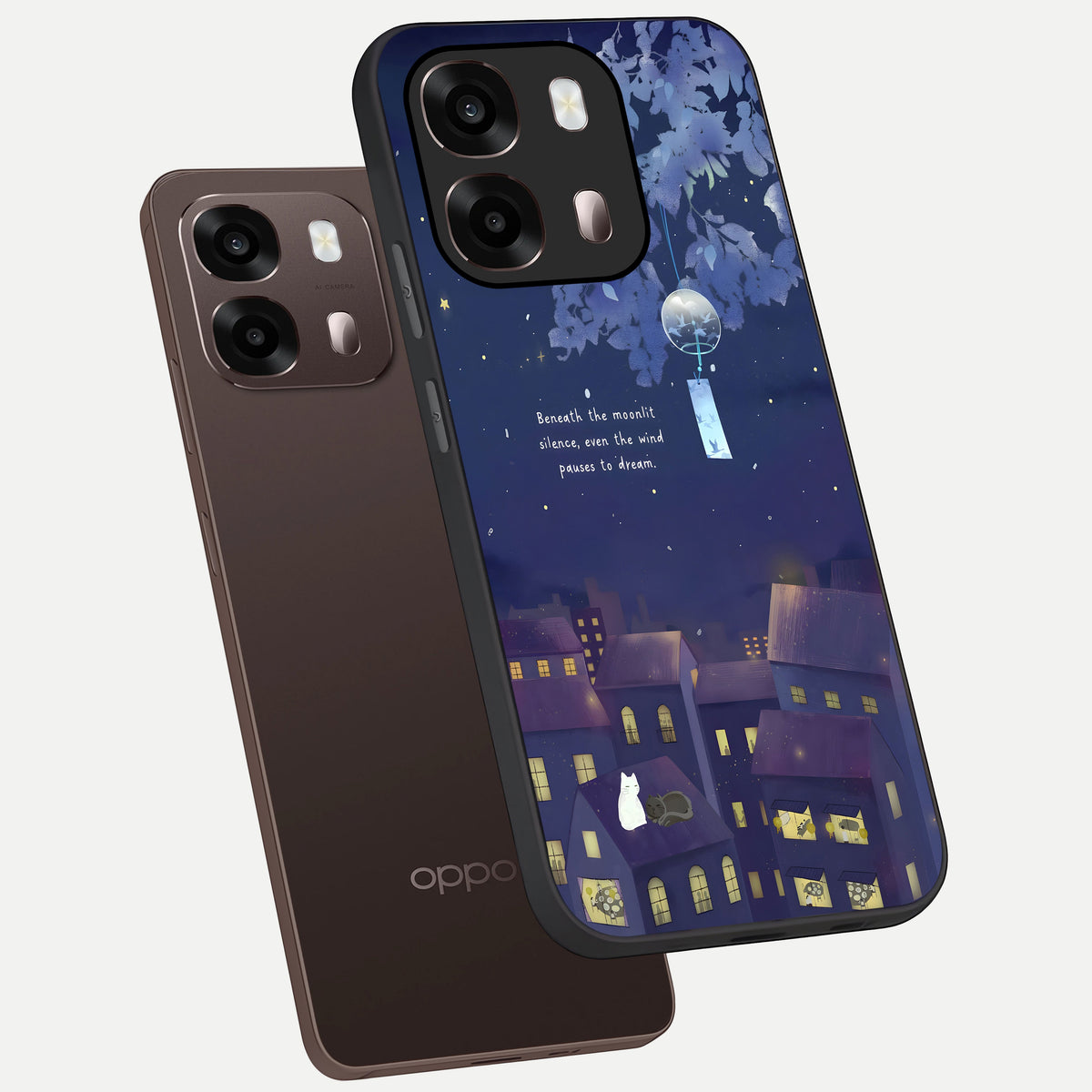  Moonlit Cat Silence phone case For Oppo A6 Pro 5G showing premium glass back cover with detailed artwork