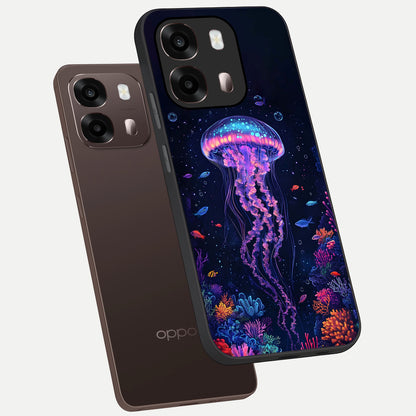 Neon Jellyfish phone case For Oppo A6 Pro 5G showing premium glass back cover with detailed artwork