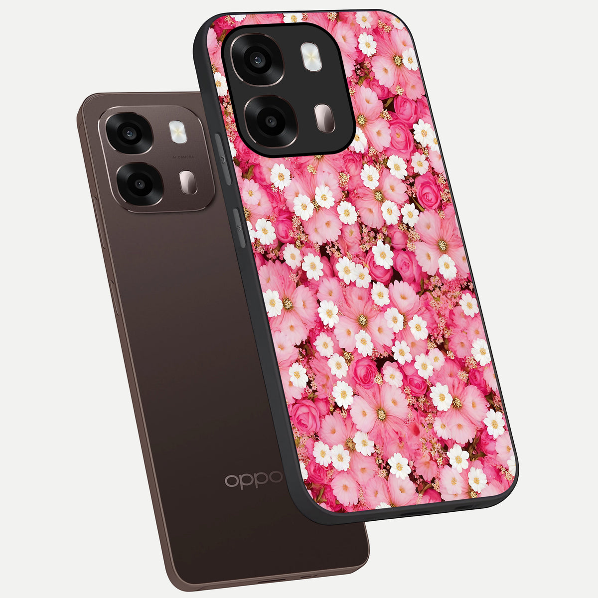  Pink Daisy Bliss phone case For Oppo A6 Pro 5G showing premium glass back cover with detailed artwork