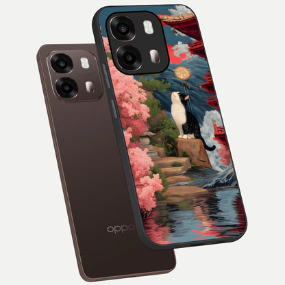  Temple Cat Scenery phone case For Oppo A6 Pro 5G showing premium glass back cover with detailed artwork
