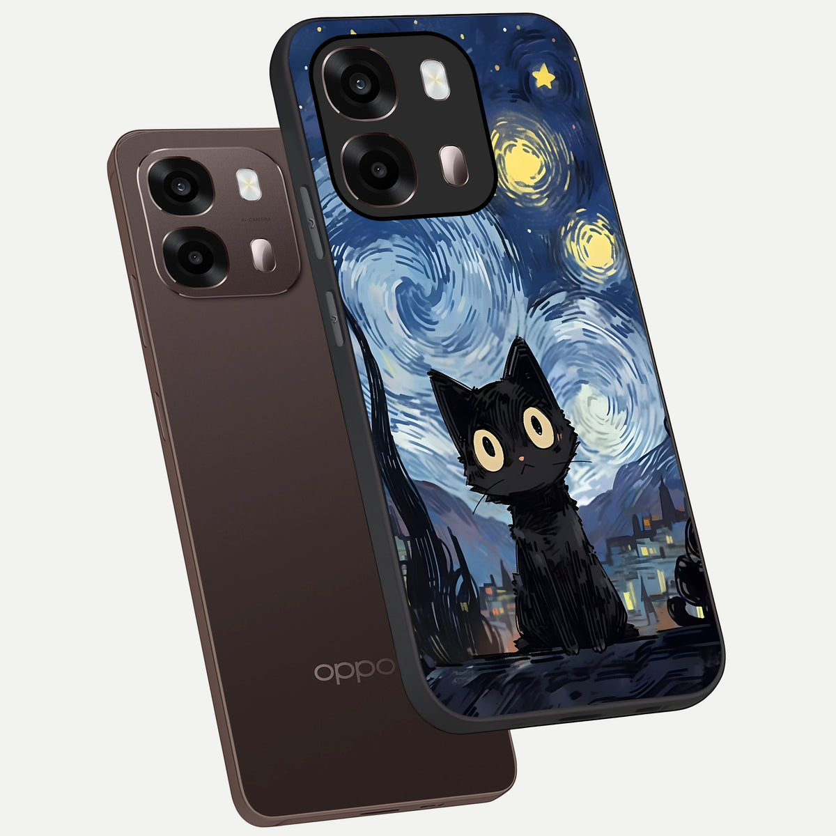  Van Gogh Cat phone case For Oppo A6 Pro 5G showing premium glass back cover with detailed artwork