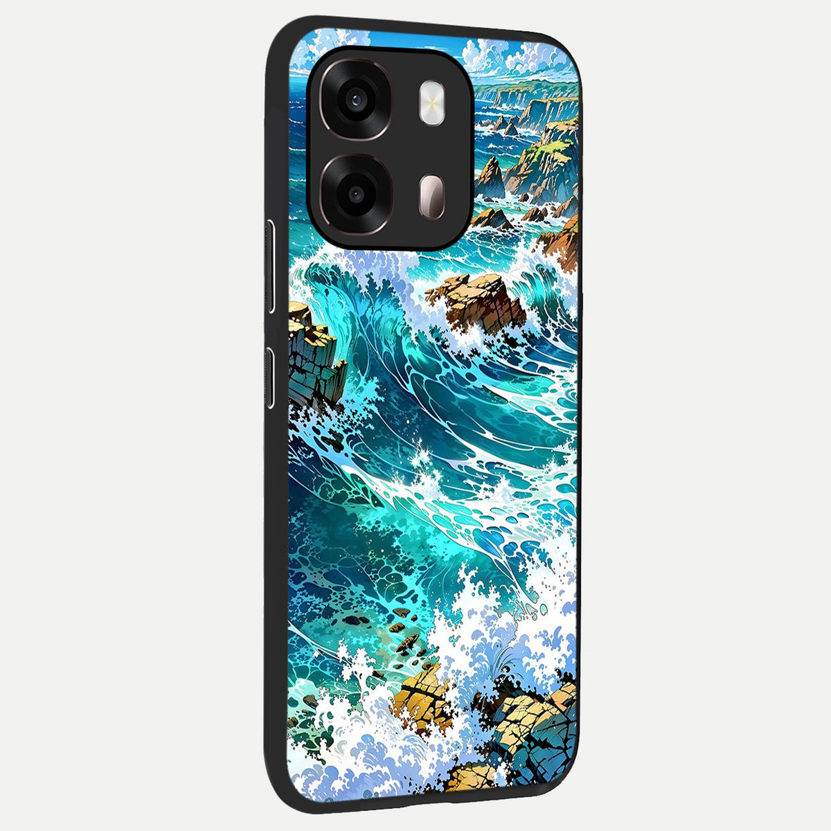  Coastal Blue Waves back cover For Oppo A6 Pro 5G slim fit glass case with vibrant aesthetic design