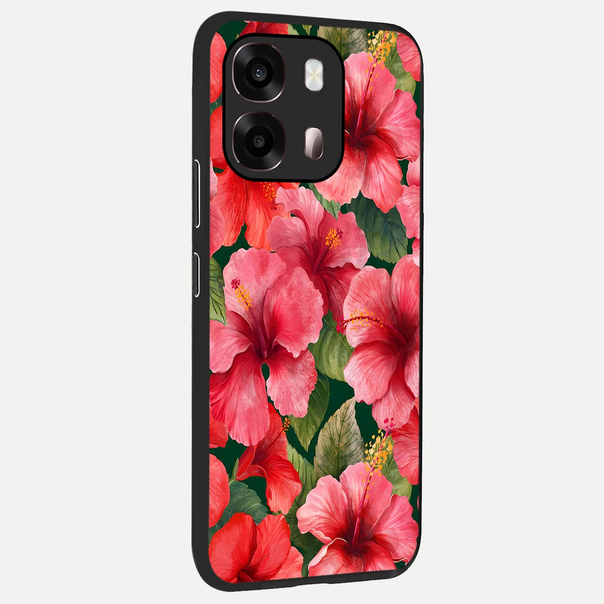  Hibiscus Pattern back cover For Oppo A6 Pro 5G slim fit glass case with vibrant aesthetic design
