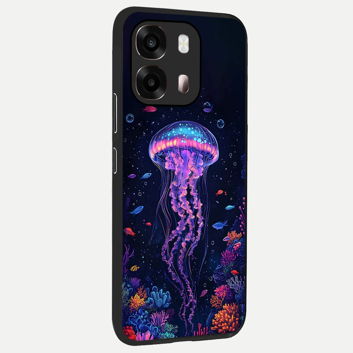  Neon Jellyfish back cover For Oppo A6 Pro 5G slim fit glass case with vibrant aesthetic design