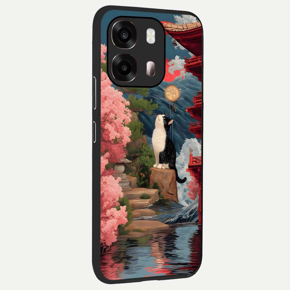  Temple Cat Scenery back cover For Oppo A6 Pro 5G slim fit glass case with vibrant aesthetic design