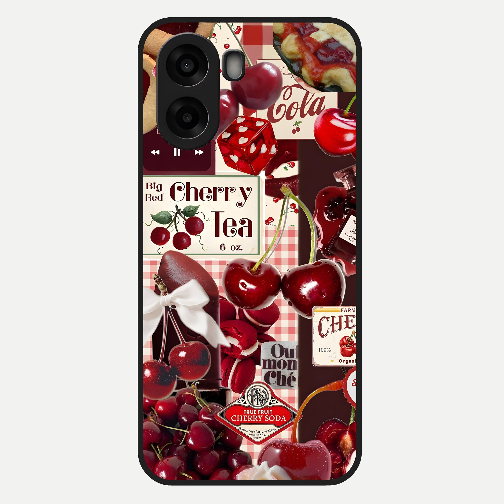  Aesthetic Cherry Tea Glass Case For Oppo A6s back cover – full design glossy printed glass finish