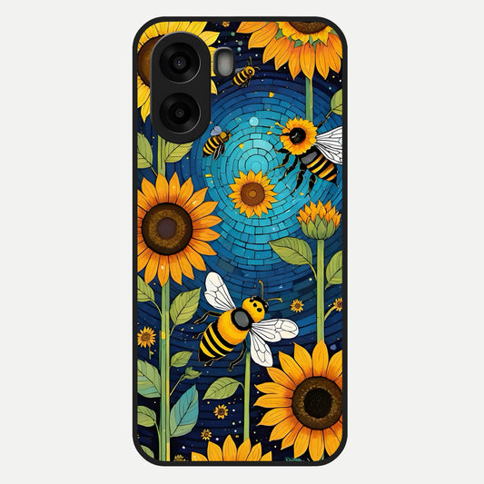  Bees And Sunflowers Glass Case For Oppo A6s back cover – full design glossy printed glass finish