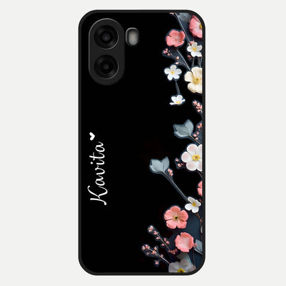  Black Elegance Floral Custom Name Glass Case For Oppo A6s back cover – full design glossy printed glass finish