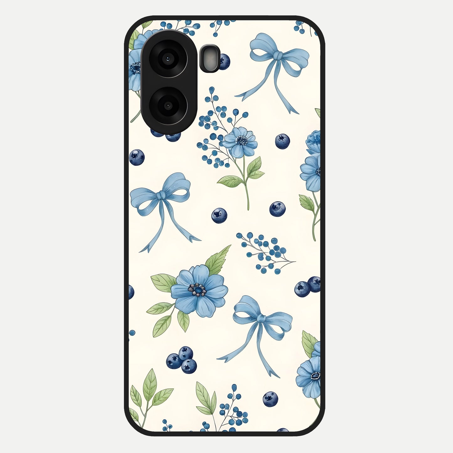  Blue Flower And Bow Glass Case For Oppo A6s back cover – full design glossy printed glass finish
