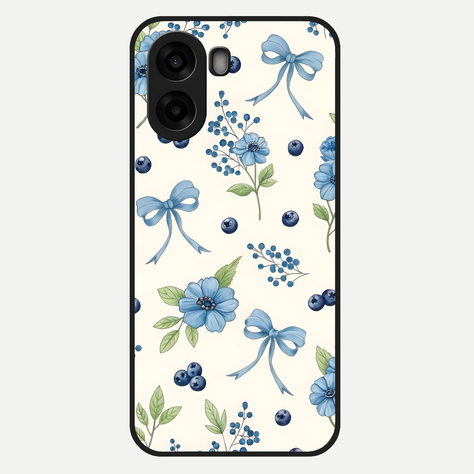  Blue Flower And Bow Glass Case For Oppo A6s back cover – full design glossy printed glass finish