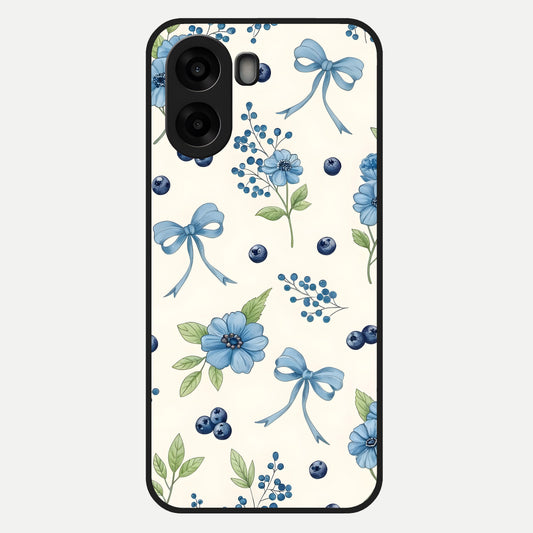  Blue Flower And Bow Glass Case For Oppo A6s back cover – full design glossy printed glass finish