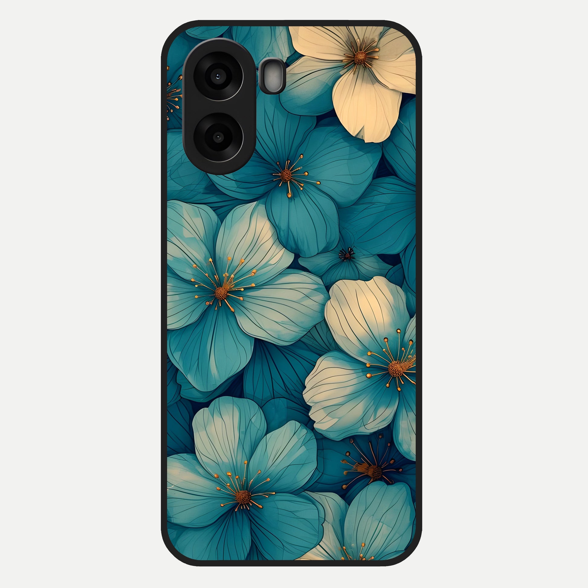  Blue Shade Floral Glass Case For Oppo A6s back cover – full design glossy printed glass finish