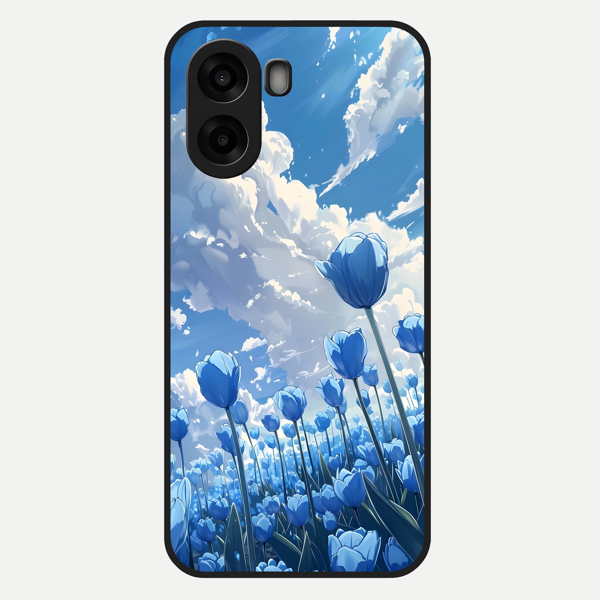  Blue Tulip Clouds Glass Case For Oppo A6s back cover – full design glossy printed glass finish