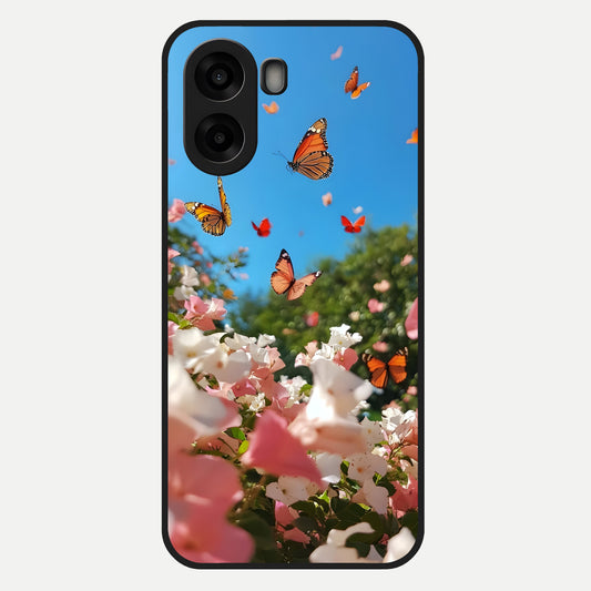  Butterflies In Bloom Sky Glass Case For Oppo A6s back cover – full design glossy printed glass finish
