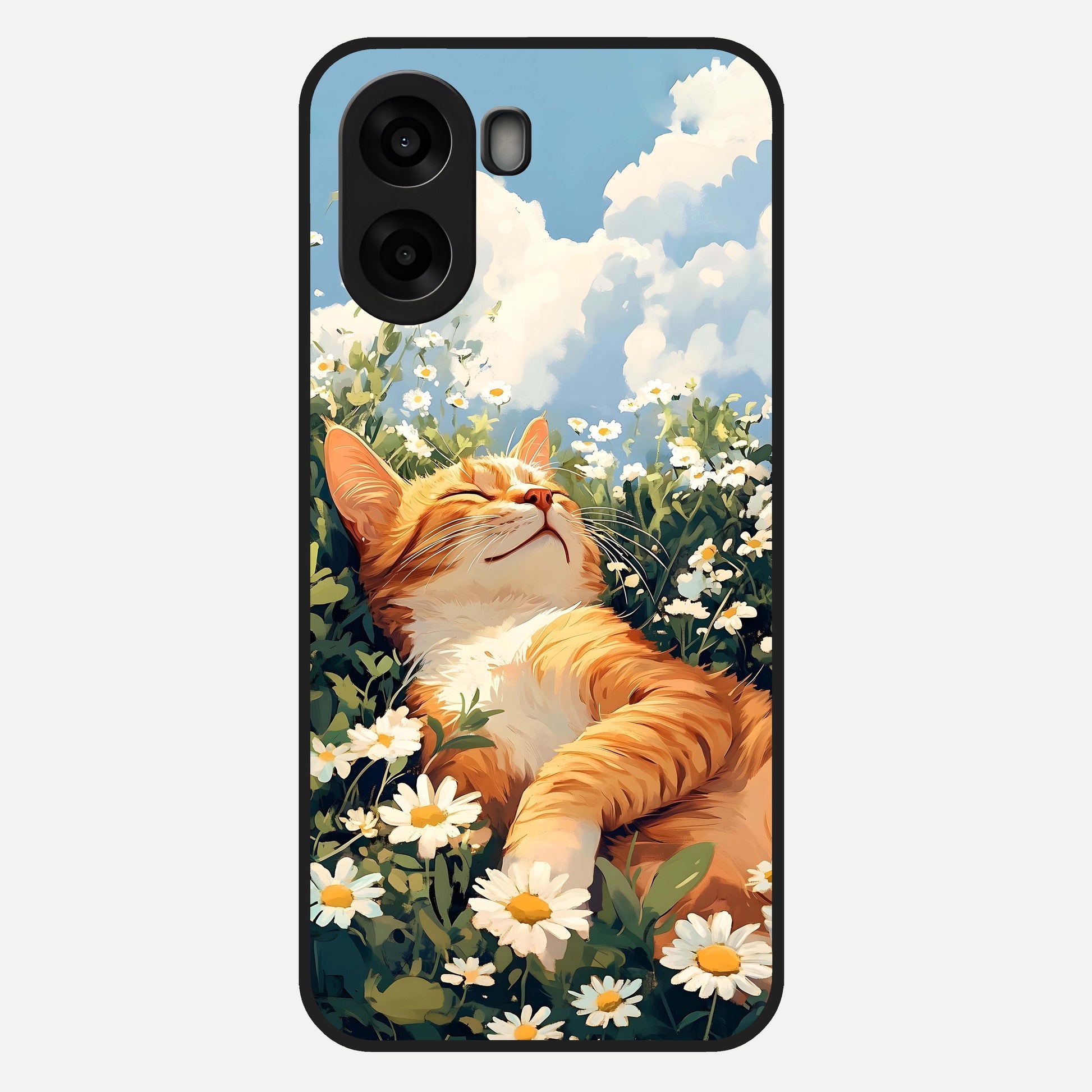  Cat And Flowers View Glass Case For Oppo A6s back cover – full design glossy printed glass finish