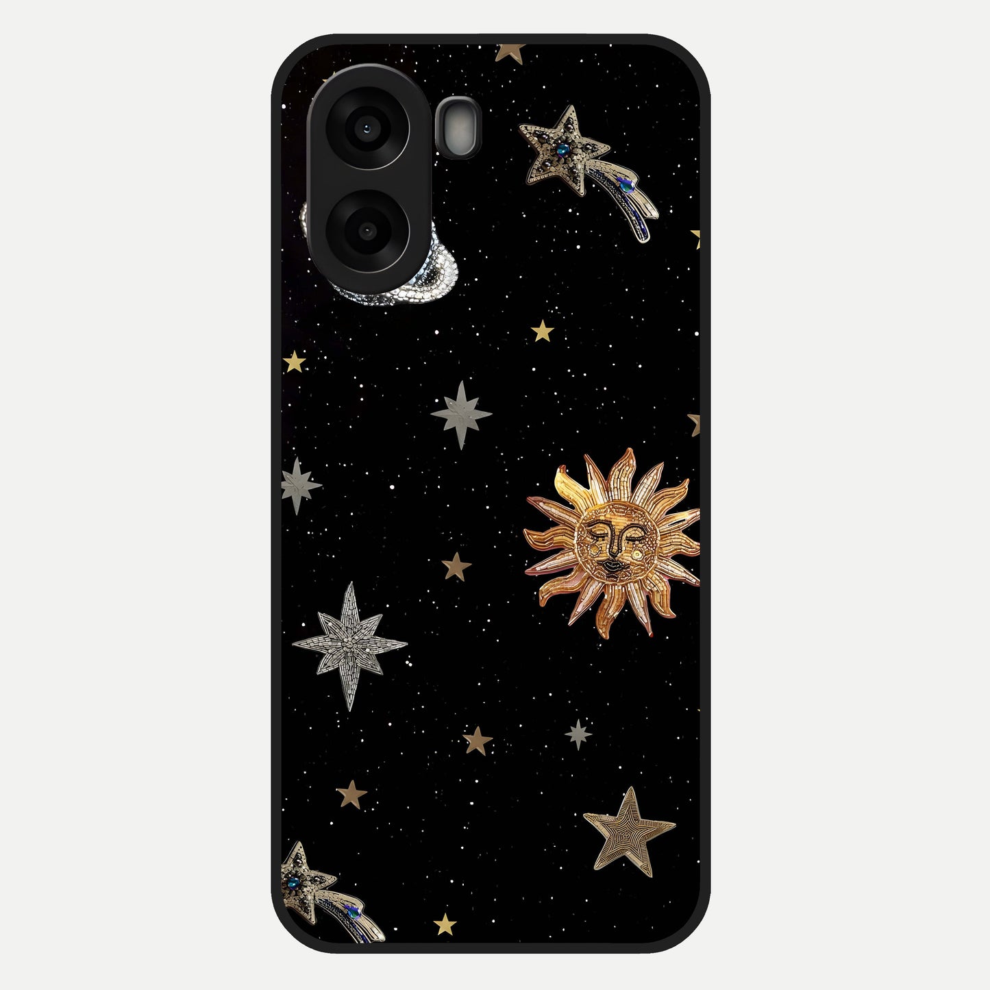  Celestial Moon With Stars Glass Case For Oppo A6s back cover – full design glossy printed glass finish