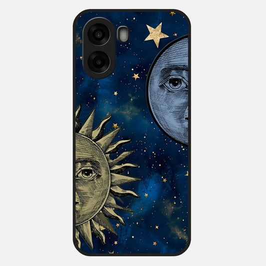  Celestial Moon With Sun Glass Case For Oppo A6s back cover – full design glossy printed glass finish