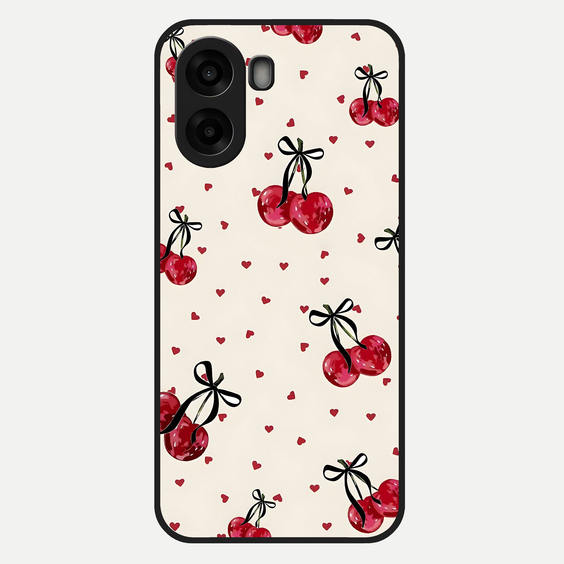  Cherry Heart Bow Glass Case For Oppo A6s back cover – full design glossy printed glass finish