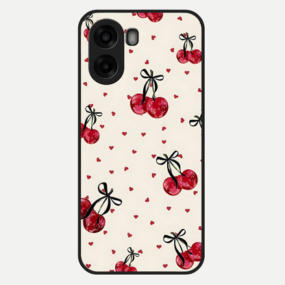  Cherry Heart Bow Glass Case For Oppo A6s back cover – full design glossy printed glass finish