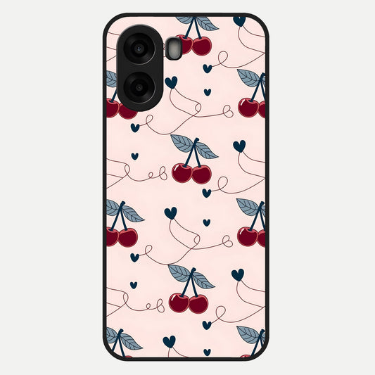  Cherry Heart Line Glass Case For Oppo A6s back cover – full design glossy printed glass finish