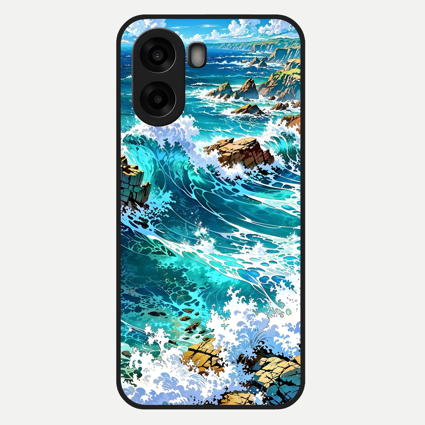  Coastal Blue Waves Glass Case For Oppo A6s back cover – full design glossy printed glass finish