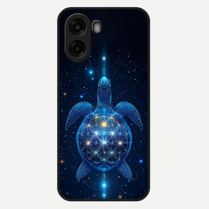  Crimson Blue Turtle Glass Case For Oppo A6s back cover – full design glossy printed glass finish