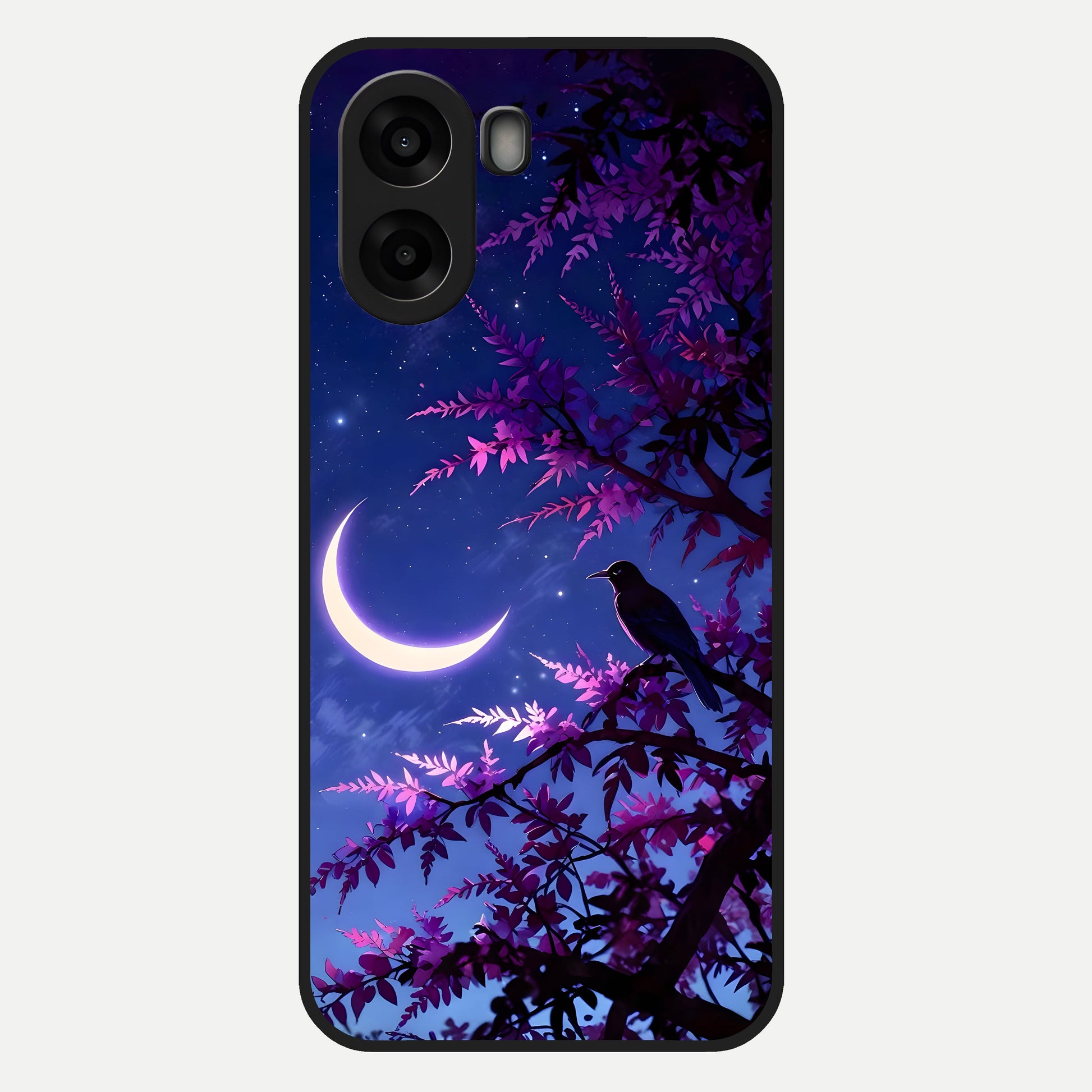  Crow And Moon Scenery Glass Case For Oppo A6s back cover – full design glossy printed glass finish